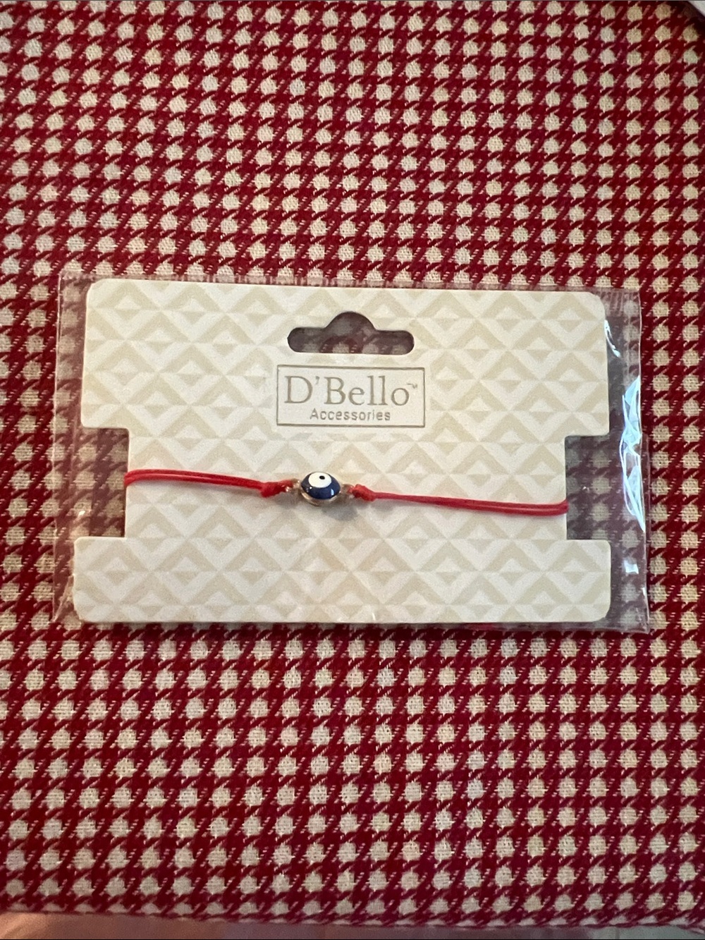D'Bello Red String Bracelet with Blue Evil Eye Charm